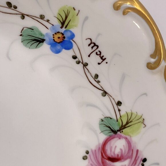 Vintage Tirschenreuth 1838 Germany Gold Trim Hand Painted Porcelain Dish & Plate - Picture 8 of 13